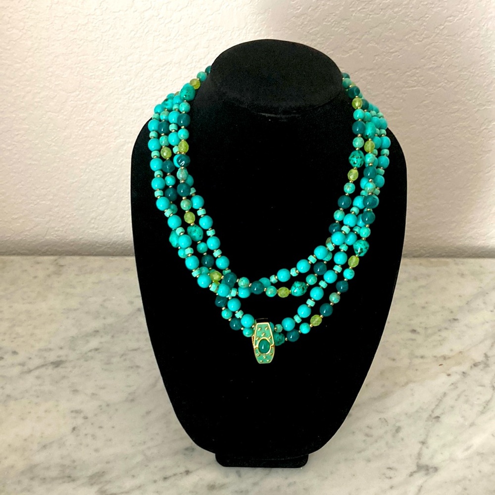 Joan Rivers Vintage Necklace Faux Turquoise Glass Beads 2 String Necklace